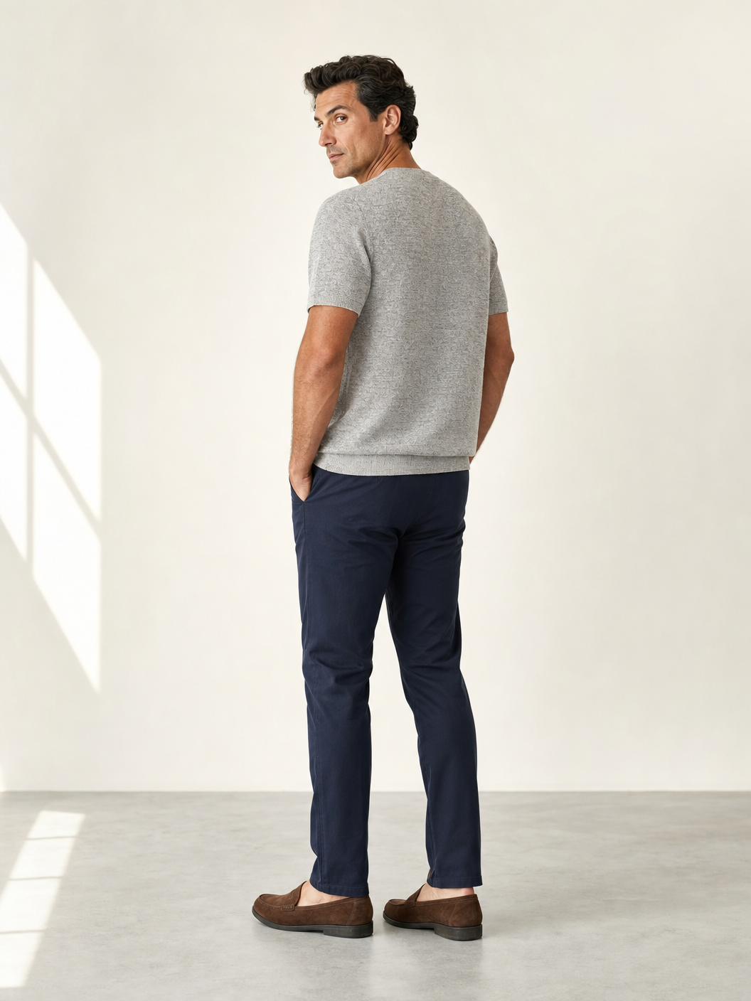 Ferrante Textured Linen T-Shirt – Grey - Back Angle