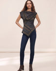 Yvonne Asymmetric Scarf Top — Heritage Navy Multi – HERITAGE NAVY MULTI - Full Front Model