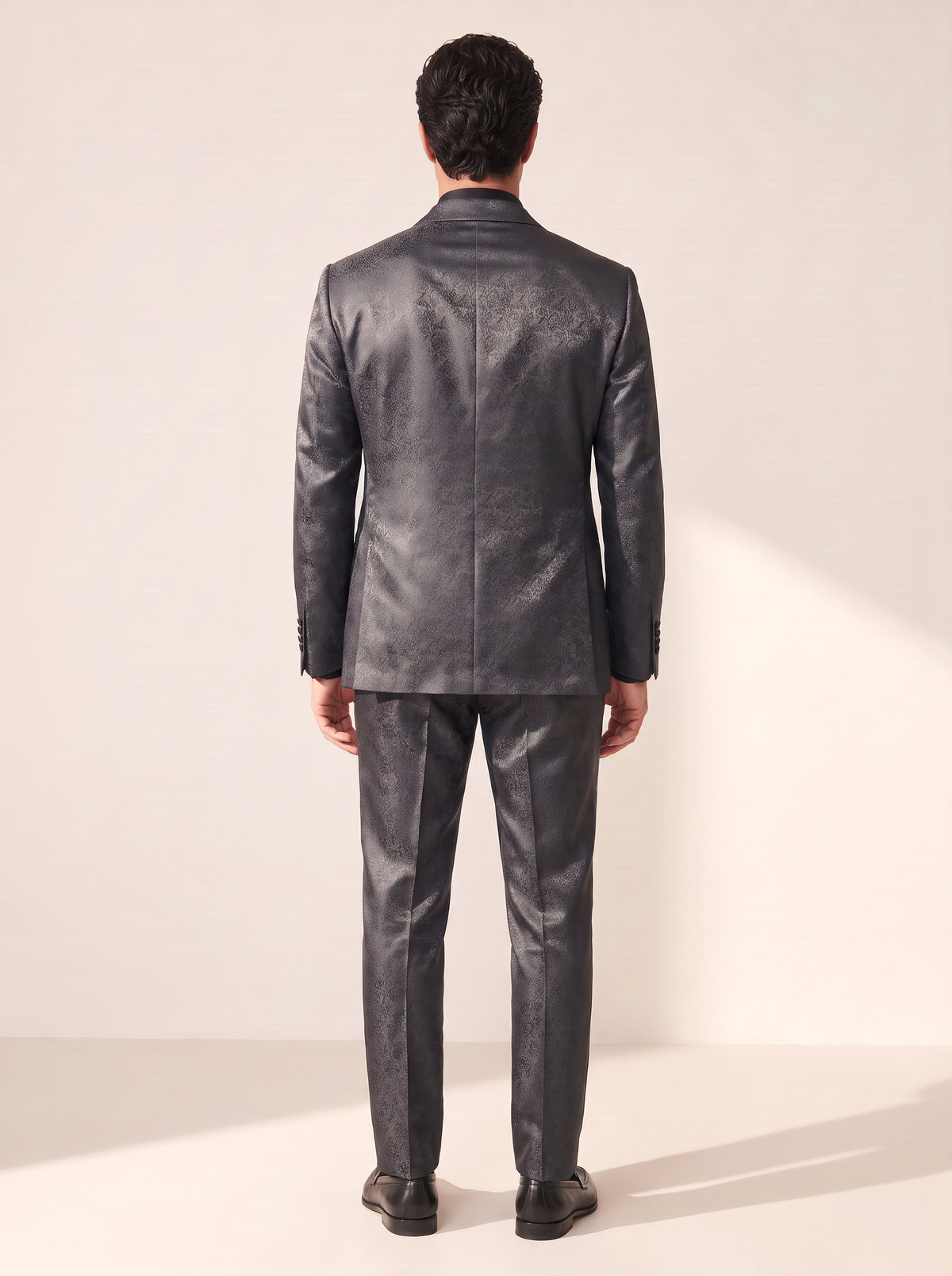 CHARCOAL JACQUARD PEAK LAPEL TUXEDO - GABRIELE PASINI – CHARCOAL - Full Back Model