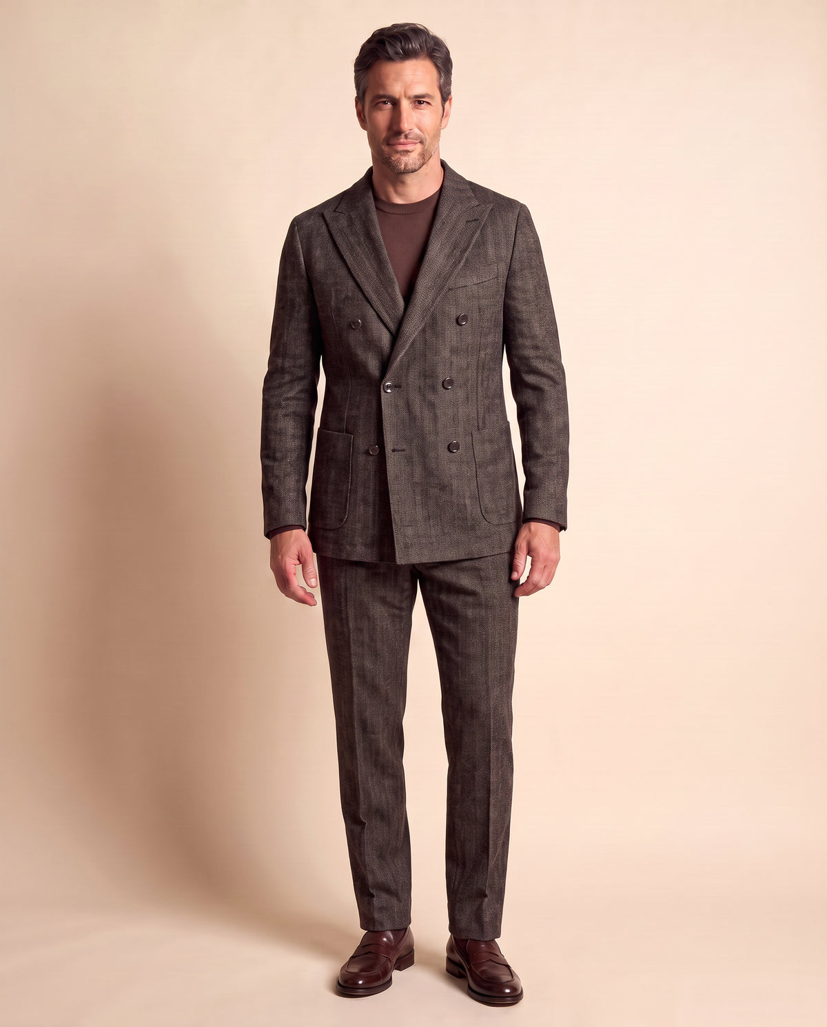 Circolo 1901 Double-Breasted Herringbone-Print Suit – BLACK - Full Front Model