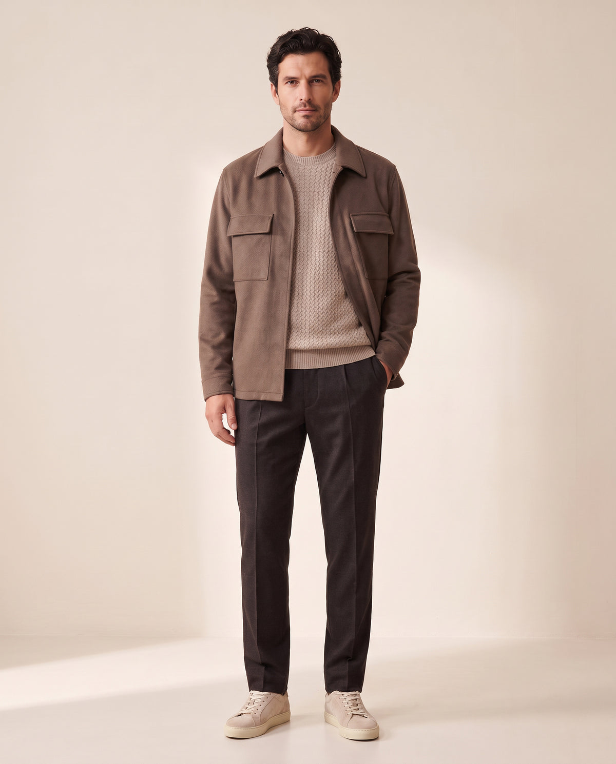 Briglia BG21 Mélange Pleated Trouser – BROWN - Full Front Styled Model