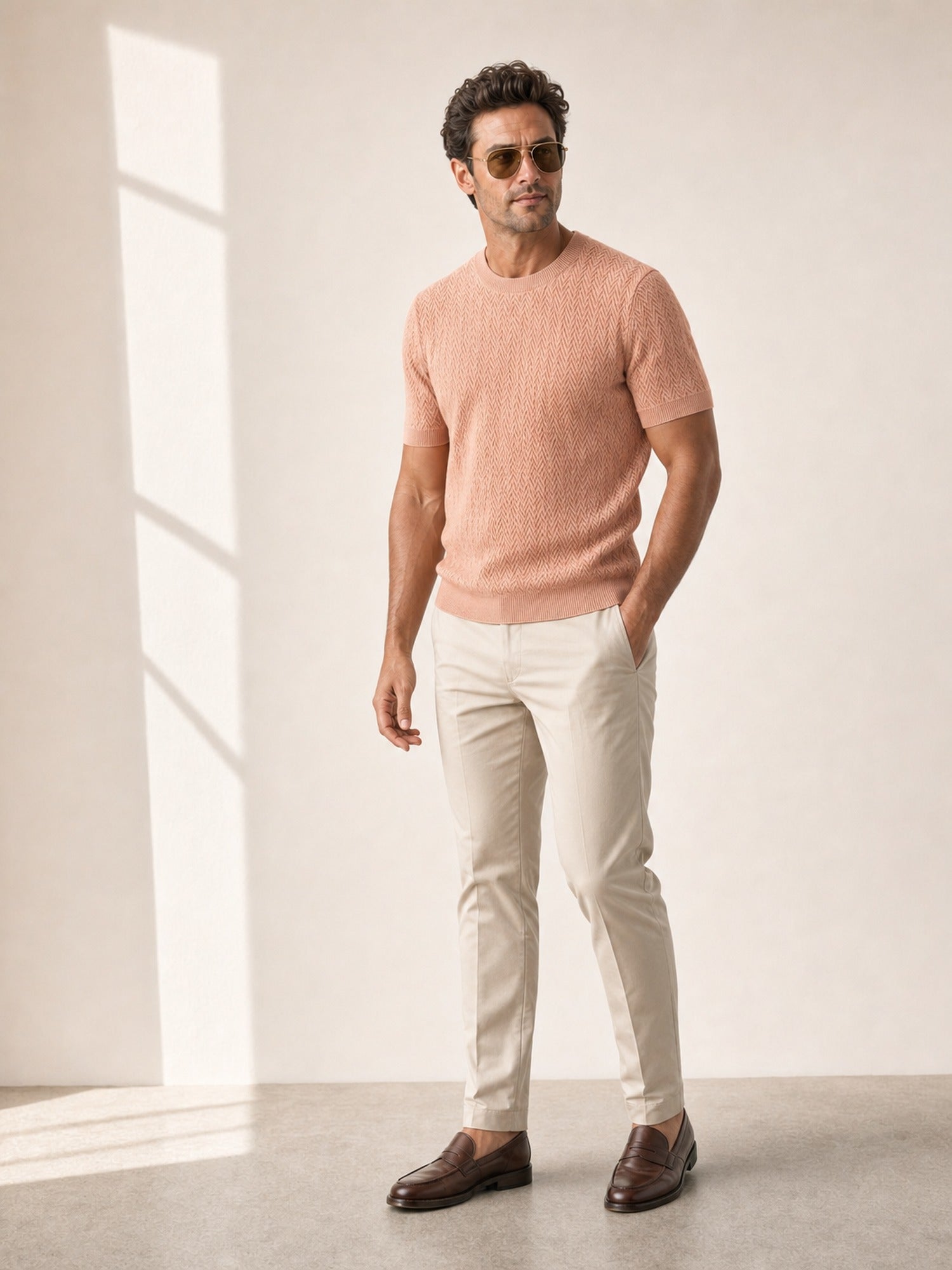 Gran Sasso Zig-Zag Knit Cotton-Blend T-Shirt – Salmon - Hero Front
