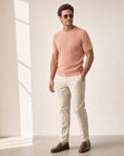 Gran Sasso Zig-Zag Knit Cotton-Blend T-Shirt – Salmon - Hero Front