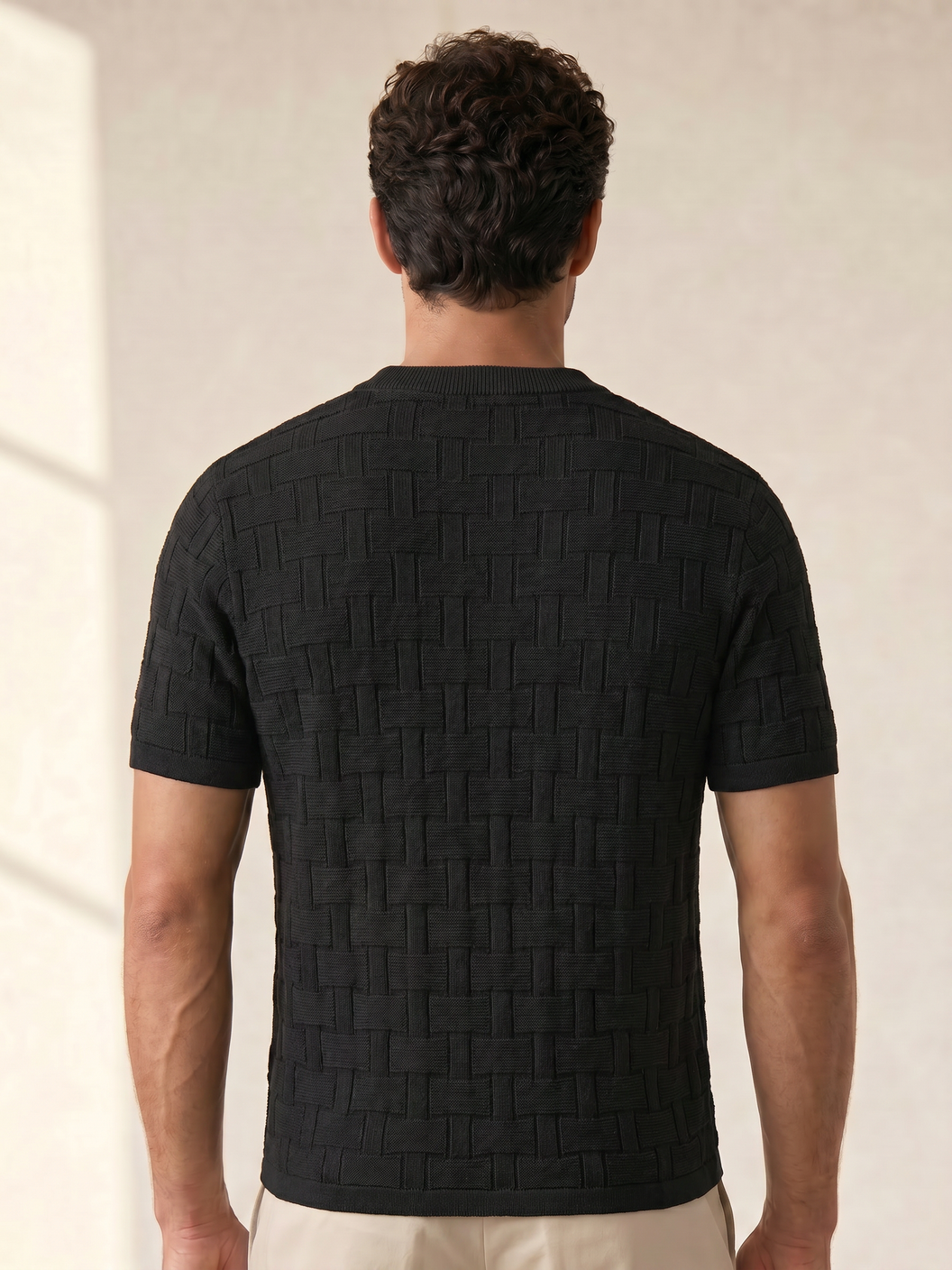 Gran Sasso Cotton Linen Brick T-Shirt – Black - Mid-body Back