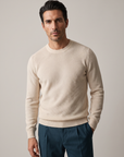 FERRANTE ESSENTIAL TEXTURED MERINO CREWNECK – WARM CREAM - Hero Front