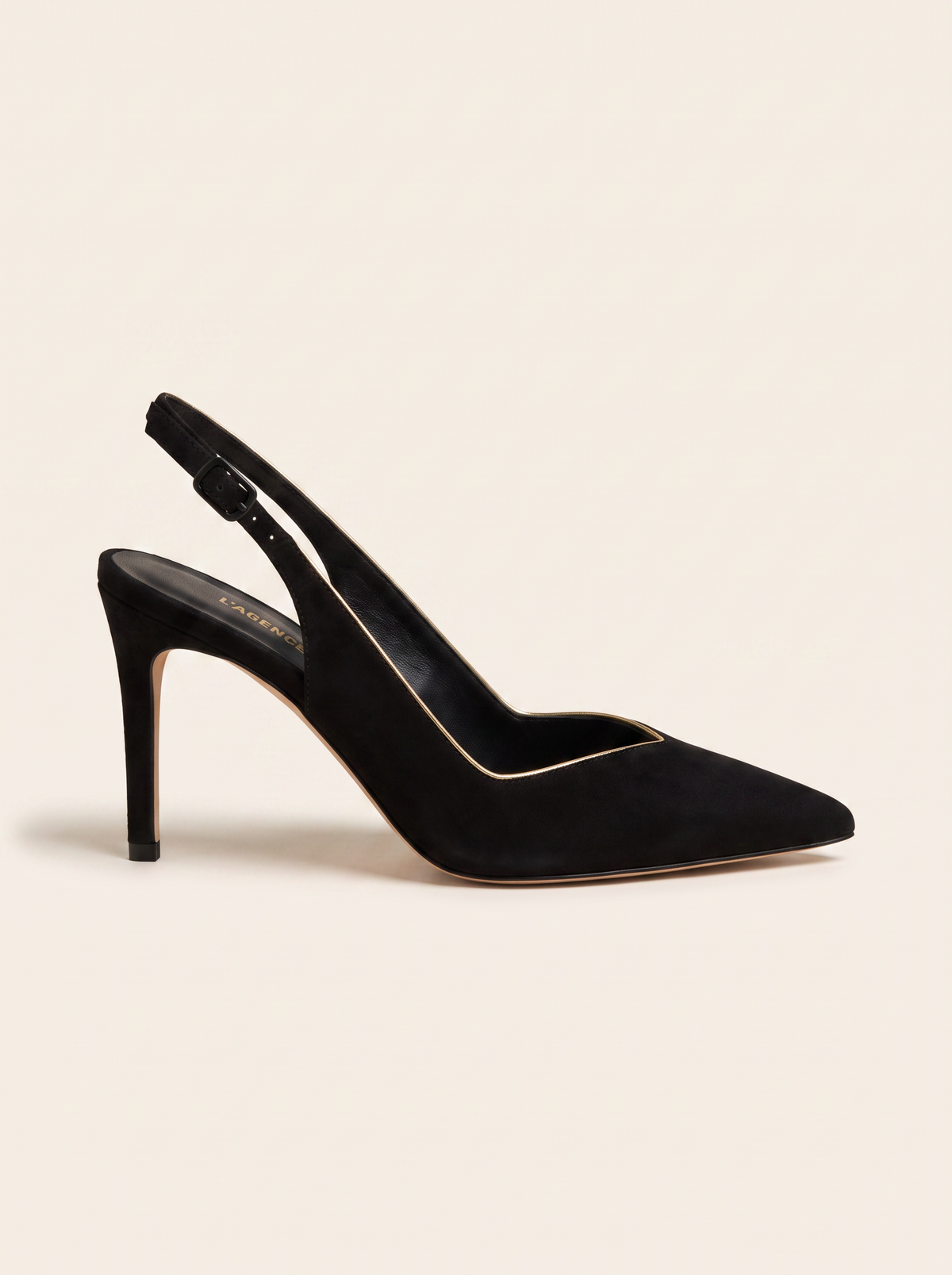 Vichy Slingback Pump – BLACK SUEDE - Side Profile
