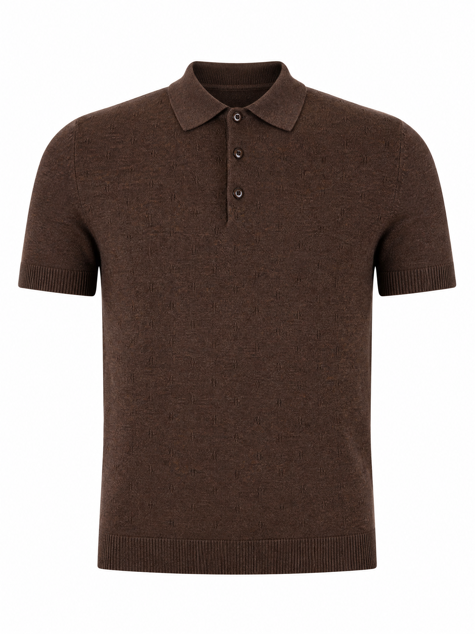 SAND Knit Polo – BROWN - Ghost Mannequin Front