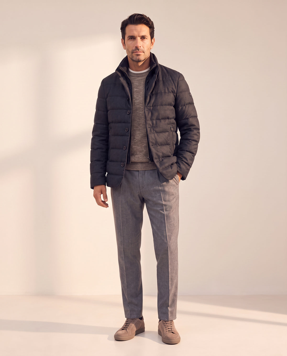 DUNO Master T Technical Wool Down Jacket – BLACK - Full-length front