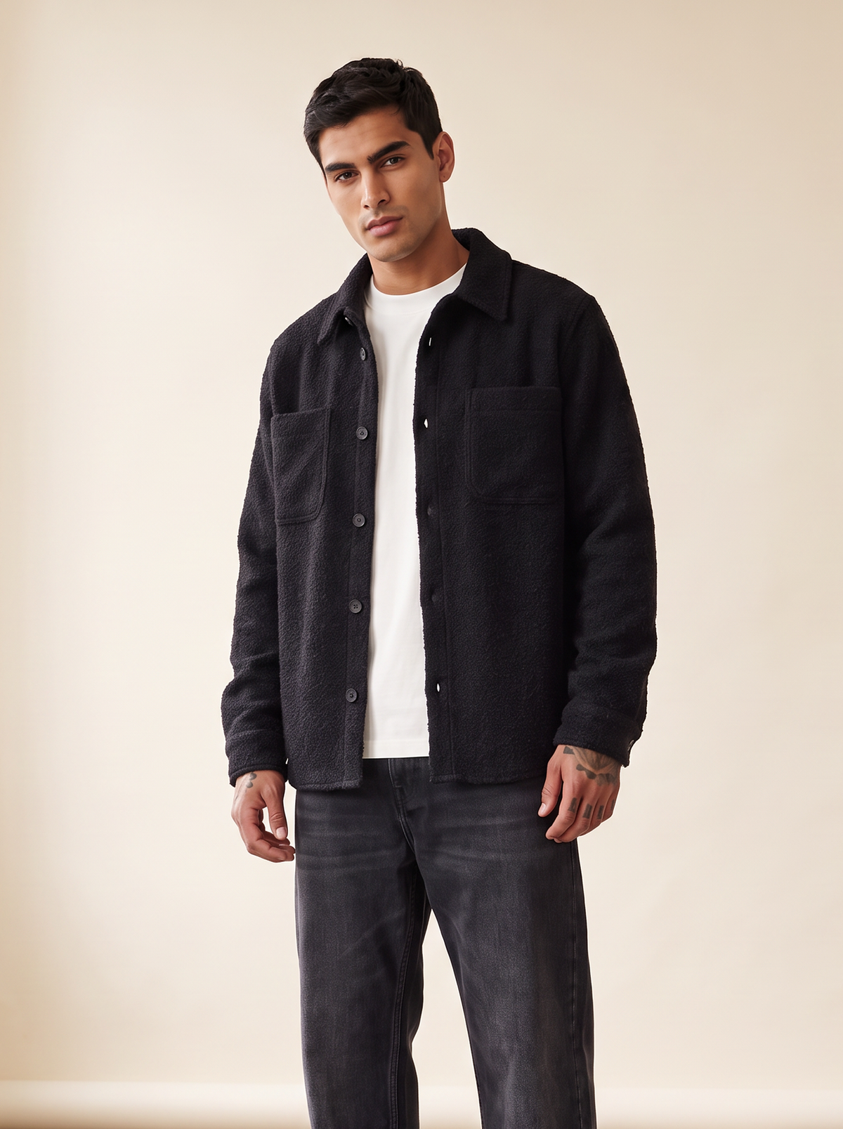 BOUCLÉ OVERSHIRT - LES DEUX – BLACK - Hero Front