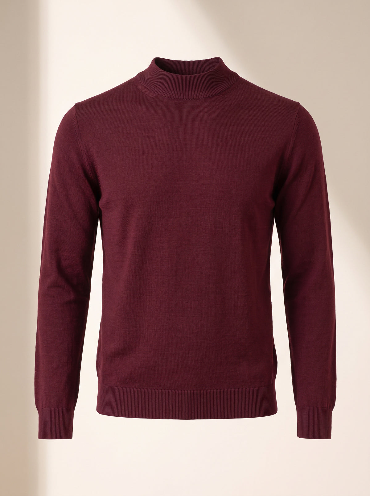Gran Sasso Extra-Fine Merino Mock Neck — Burgundy - BURGUNDY - Ghost Mannequin Front