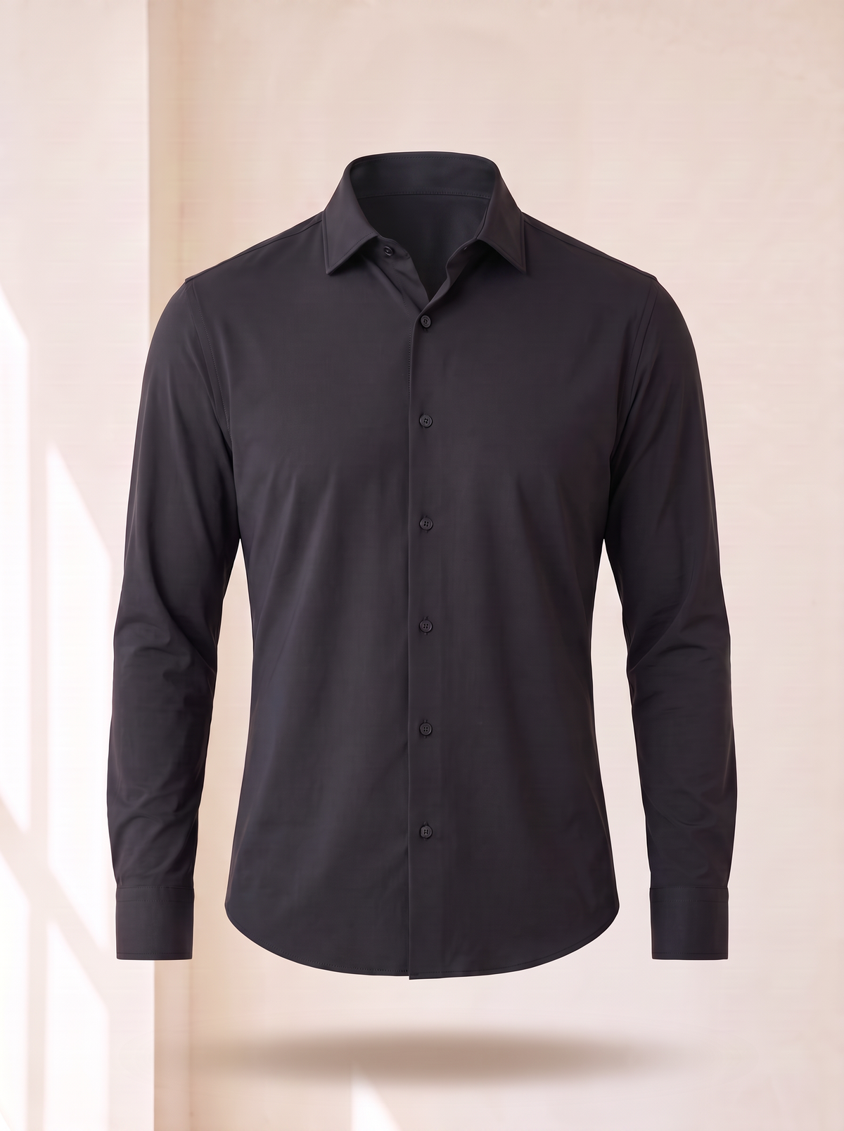 TECHNICAL TAILOR FIT SHIRT - ARCHIVIUM – BLACK - Ghost Mannequin Front