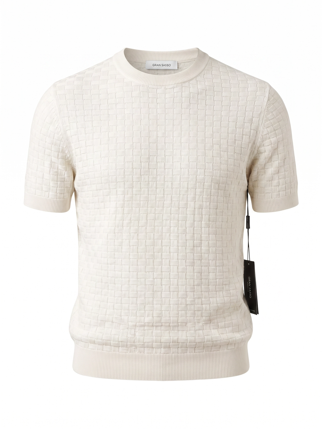 Gran Sasso Cotton Linen Brick T-Shirt – White - Ghost Mannequin Front