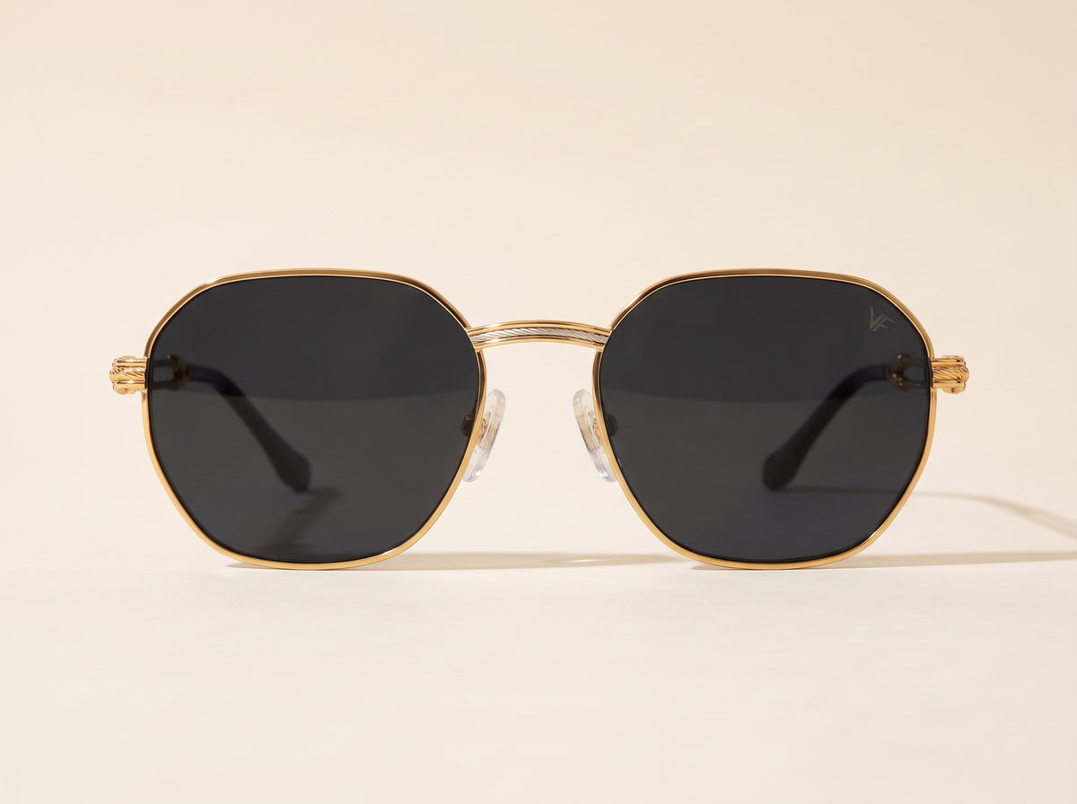 Vintage Frames Detroit Player XL Double Rope Edition 18KT Two-Tone Gold – Black – YELLOW / WHITE GOLD / BLACK - Front hero