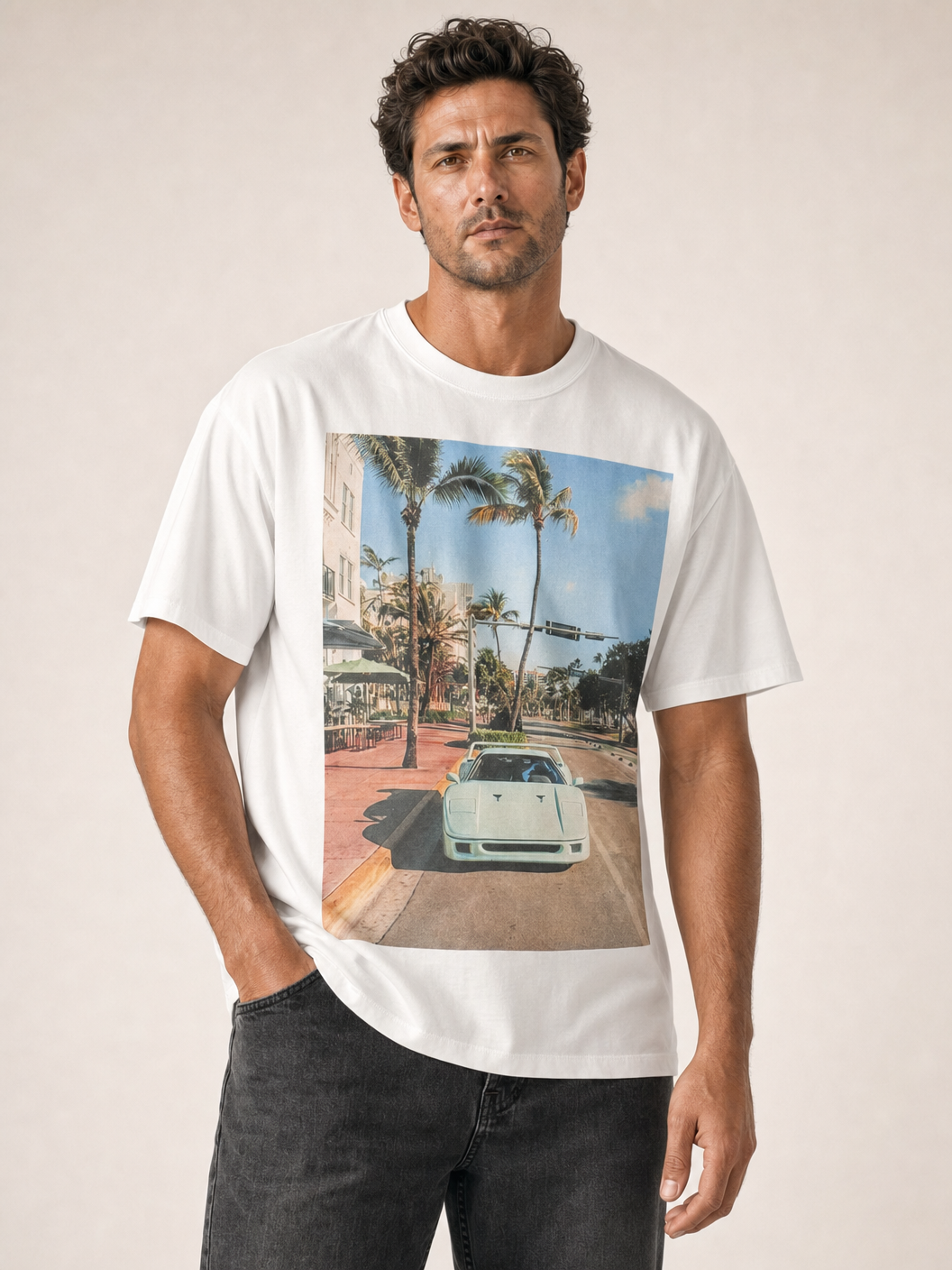Bastille Direct Printed T-Shirt Azul — White — Detail Front