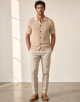Ferrante SS Knit Button Shirt – Tan - Full Body Front