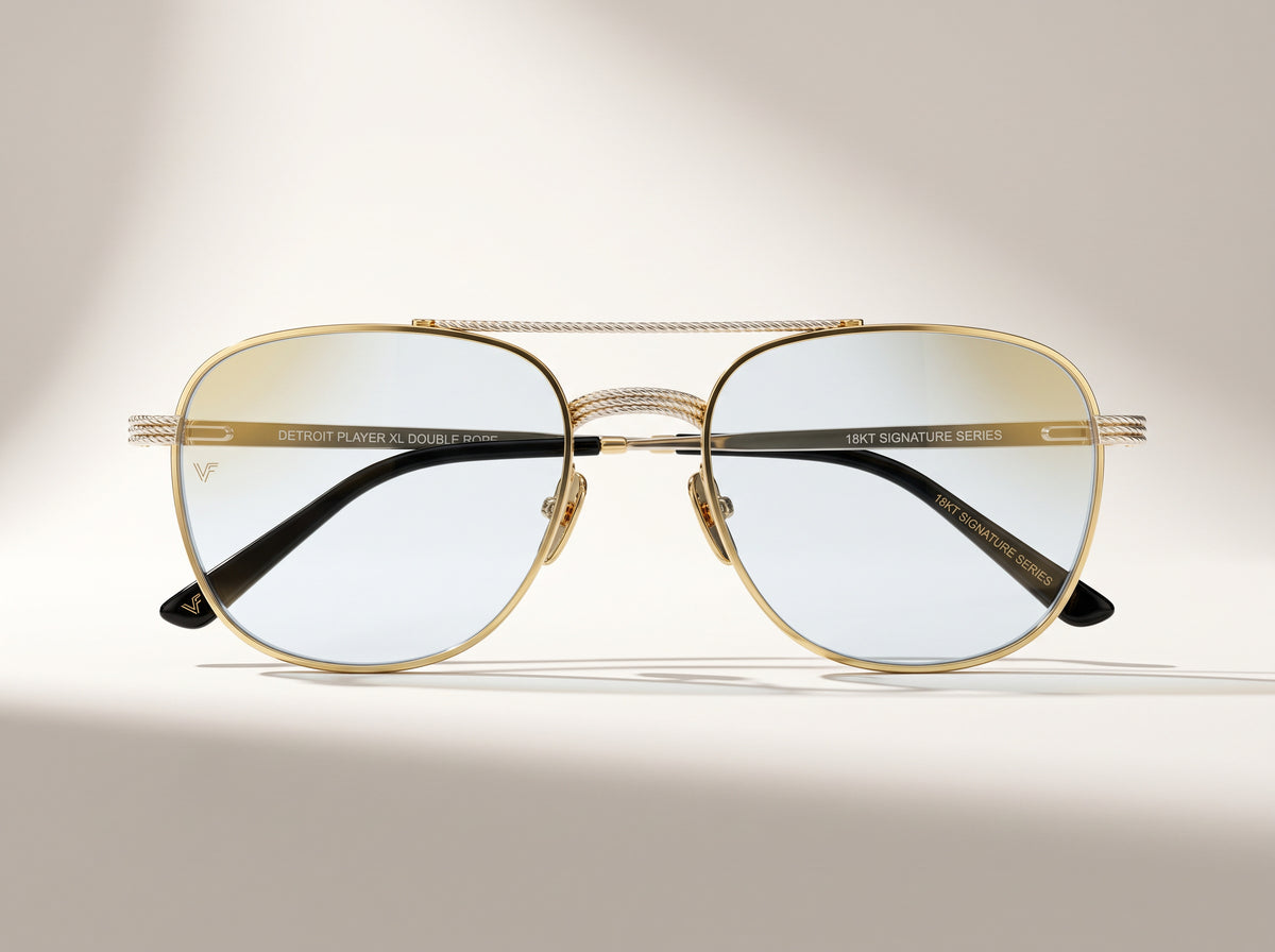 Vintage Frames Detroit Player XL Double Rope Edition 18KT Two-Tone Gold – Clear Flash Gold – YELLOW / WHITE GOLD / CLEAR FLASH GOLD - Front hero