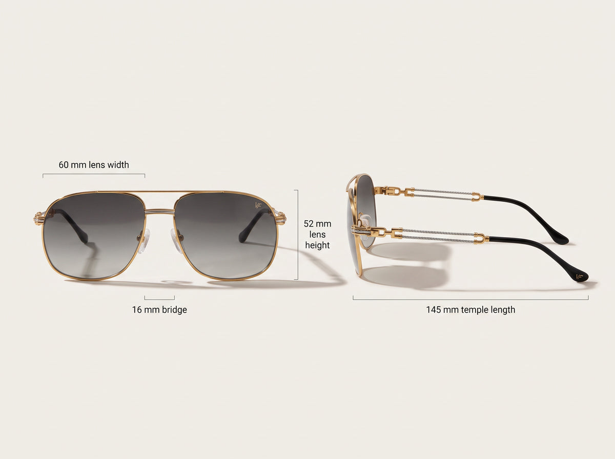 Vintage Frames Snatch Double Rope Edition 18KT Two-Tone Gold – Gray – YELLOW / WHITE GOLD / GRAY - Measurements