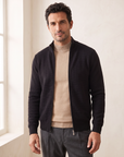 RICE STITCH FULL-ZIP CARDIGAN – BLACK - Hero Front