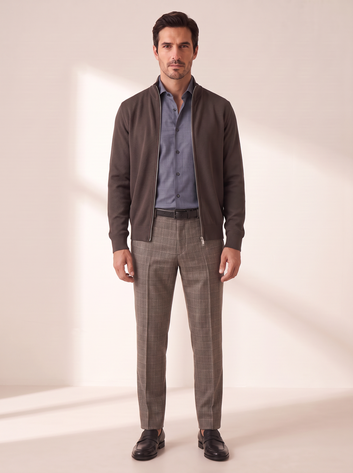 GORDON SC VIRGIN WOOL SHIRT – BLUE GREY MELANGE - Full Body Front