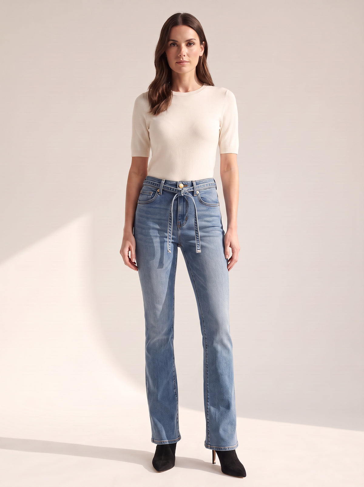 Beverly Skinny-Flare Jean with Skinny Belt — Supernova – SUPERNOVA - Full Front Model