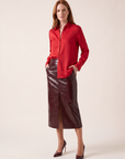 Silk Relaxed Shirt – CHERRY - Full Front Model