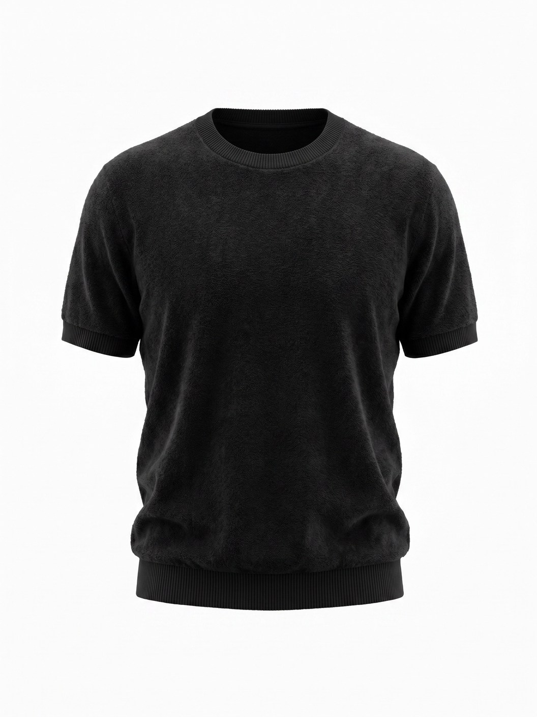 Gran Sasso Terry Cotton T-Shirt – Black - Ghost Mannequin Front