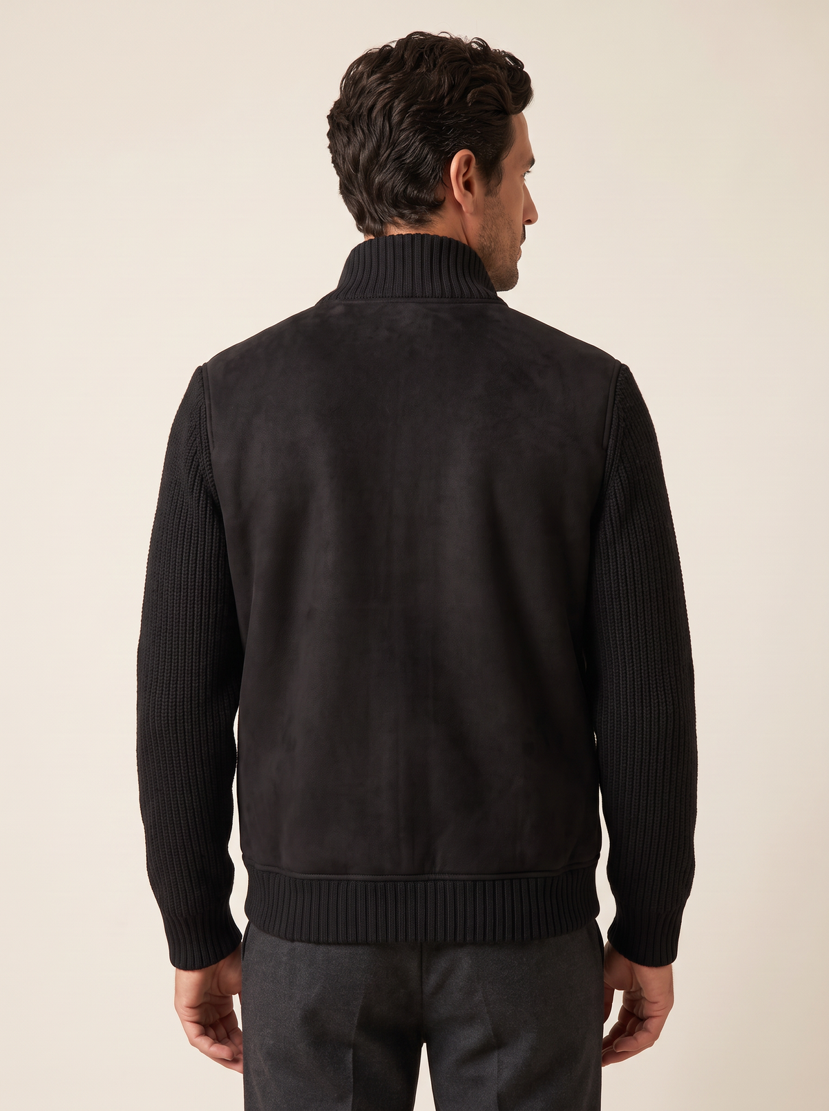 ECO SHEARLING AND SUPER GEELONG JACKET – BLACK - Hero Back