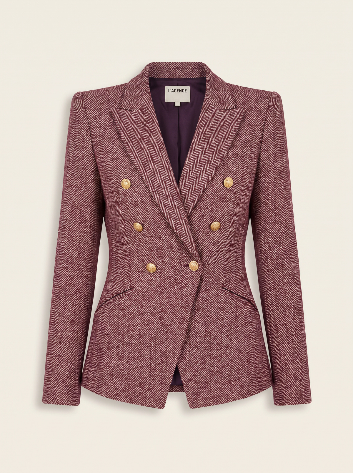 Karima Tweed Blazer – MERLOT RED/ECRU TWEED - Ghost Mannequin Front
