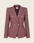 Karima Tweed Blazer – MERLOT RED/ECRU TWEED - Ghost Mannequin Front