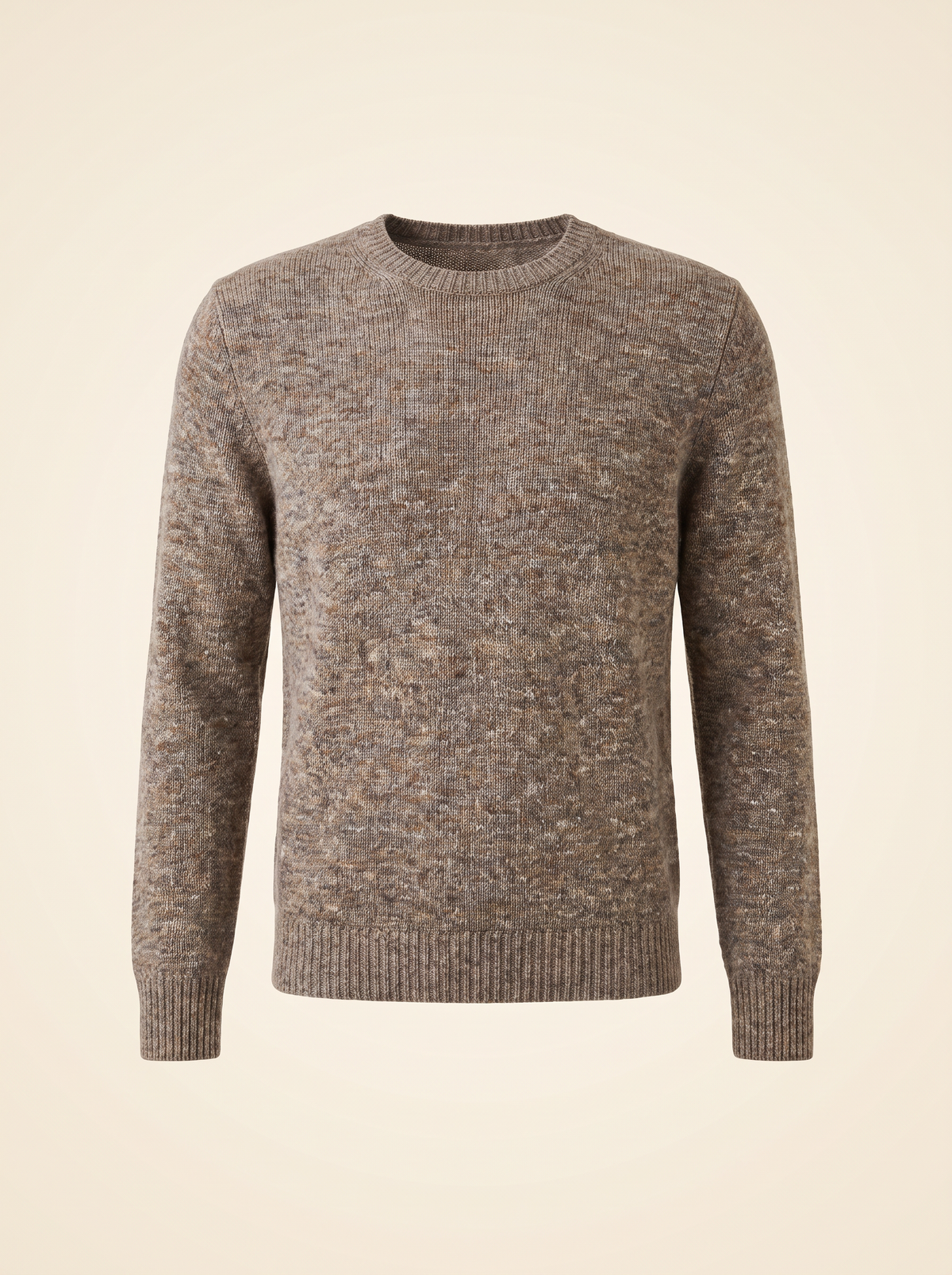 FERRANTE ROYAL RED WOOL-CASHMERE MELANGE CREWNECK – WARM BROWN GREY CREAM MELANGE - Ghost Mannequin Front