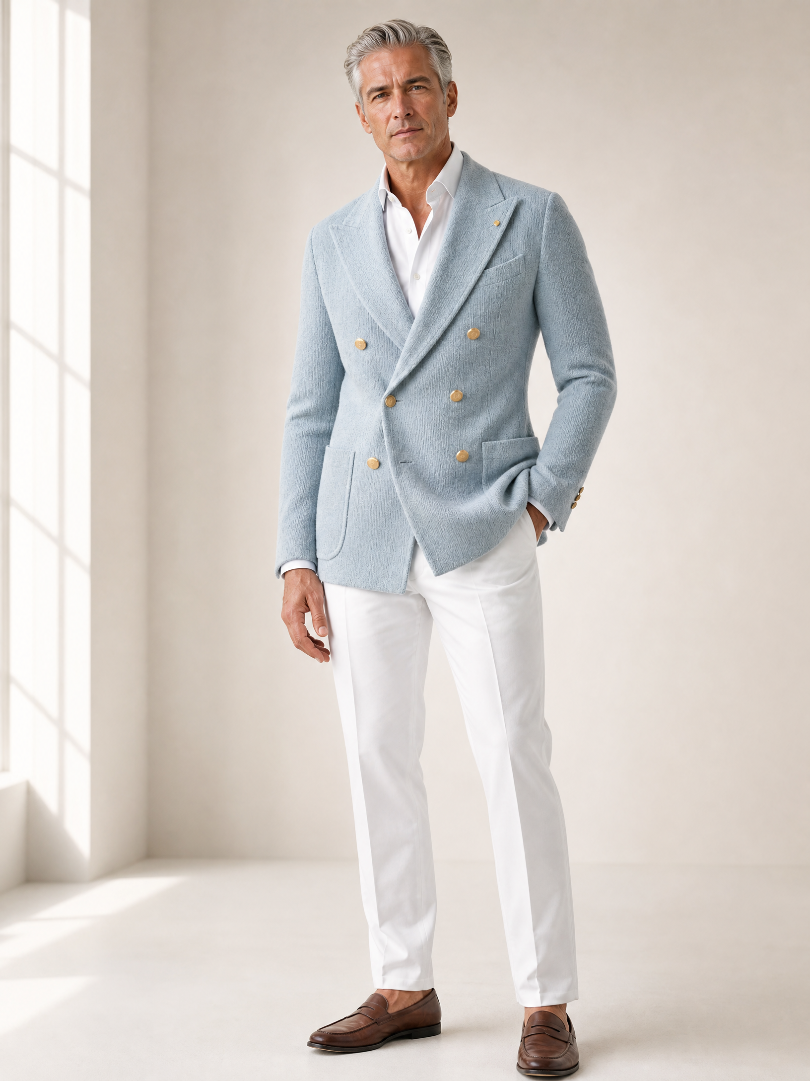 SAND Linen Dress Shirt – WHITE - Full Front Model