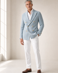 SAND Linen Dress Shirt – WHITE - Full Front Model