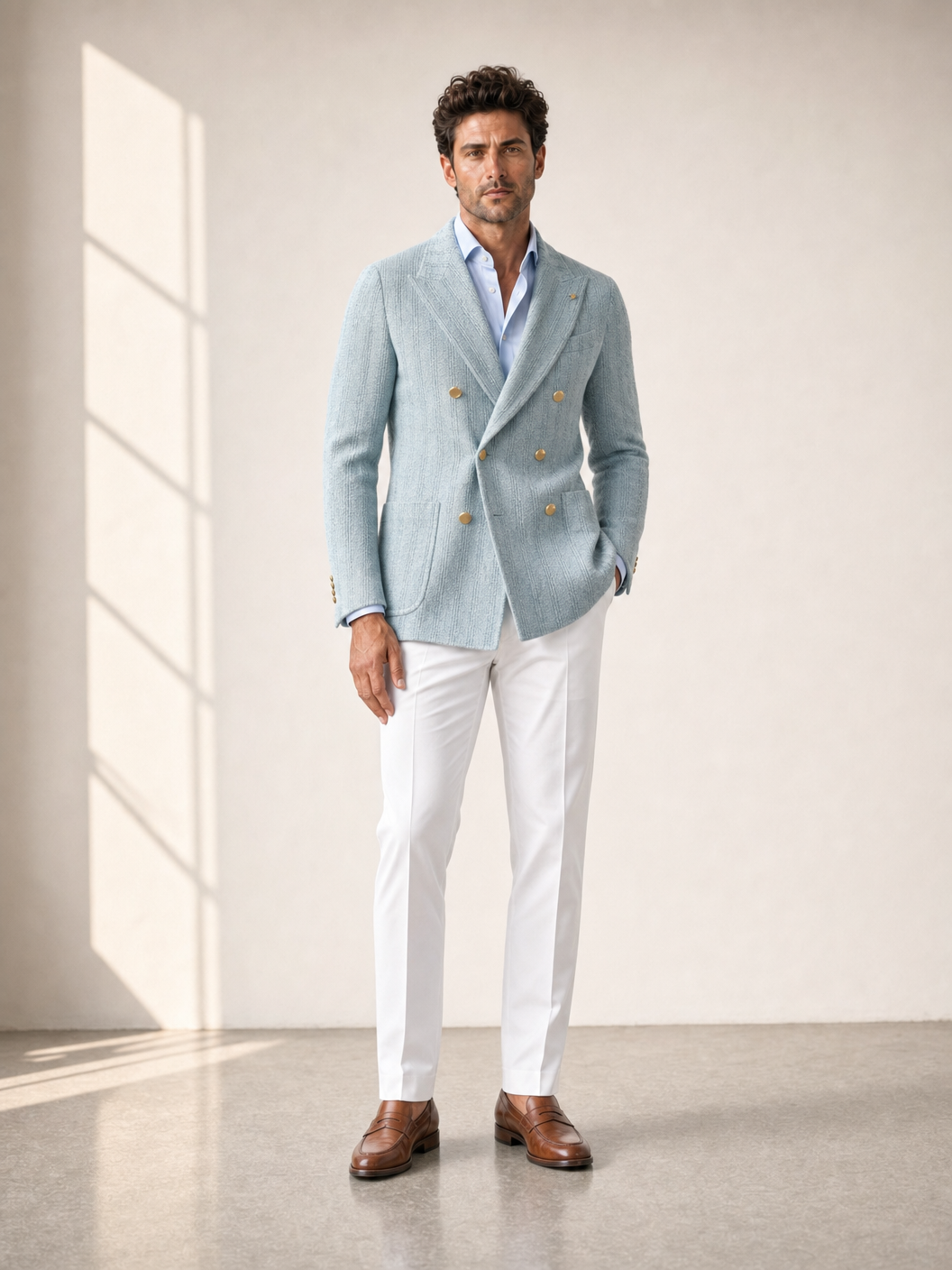 Tagliatore Knit DB Blazer — Teal — On Model Front