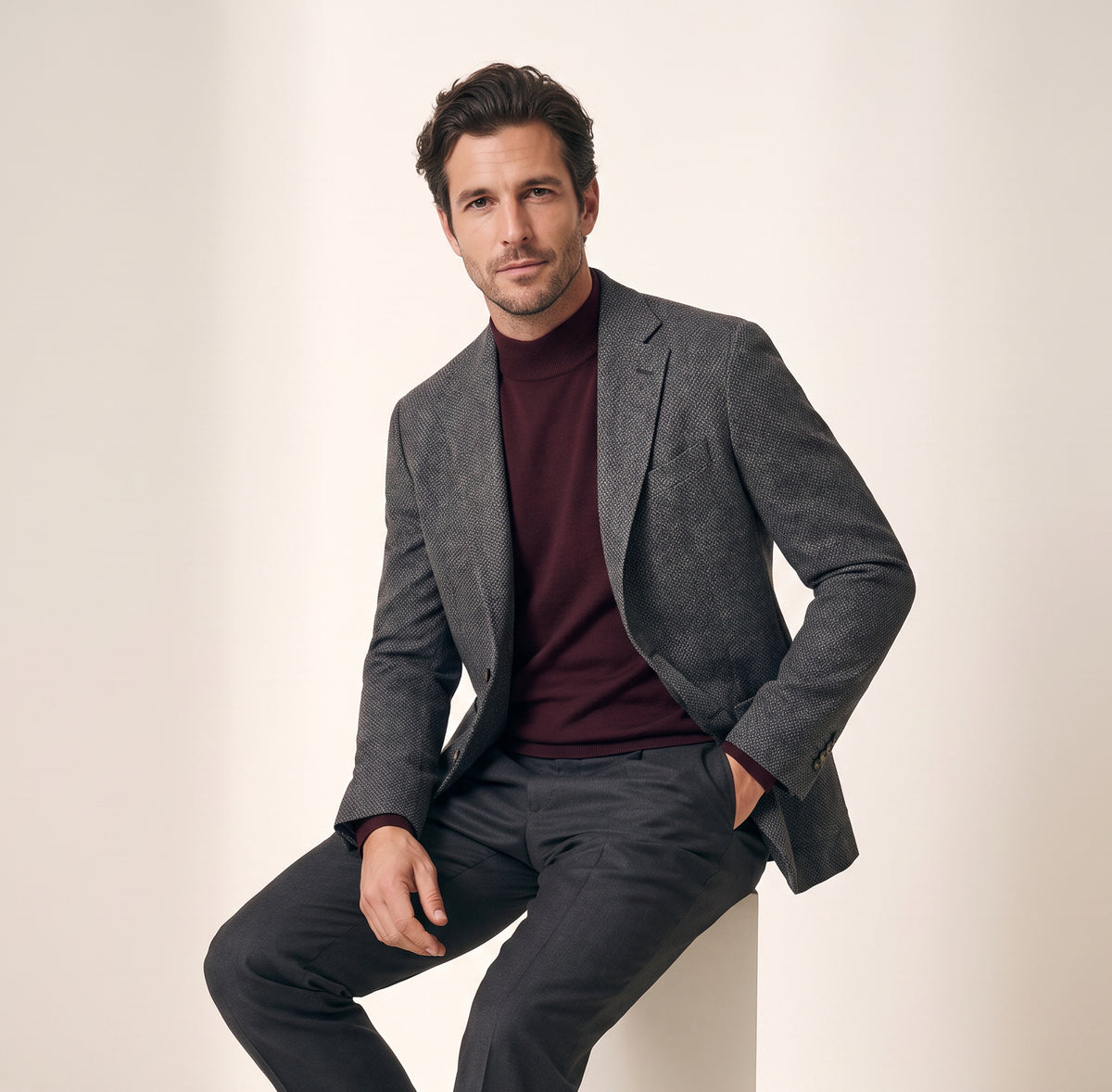 Star Napoli Textured Blazer – SAND – SMOKY GREY - Hero Front