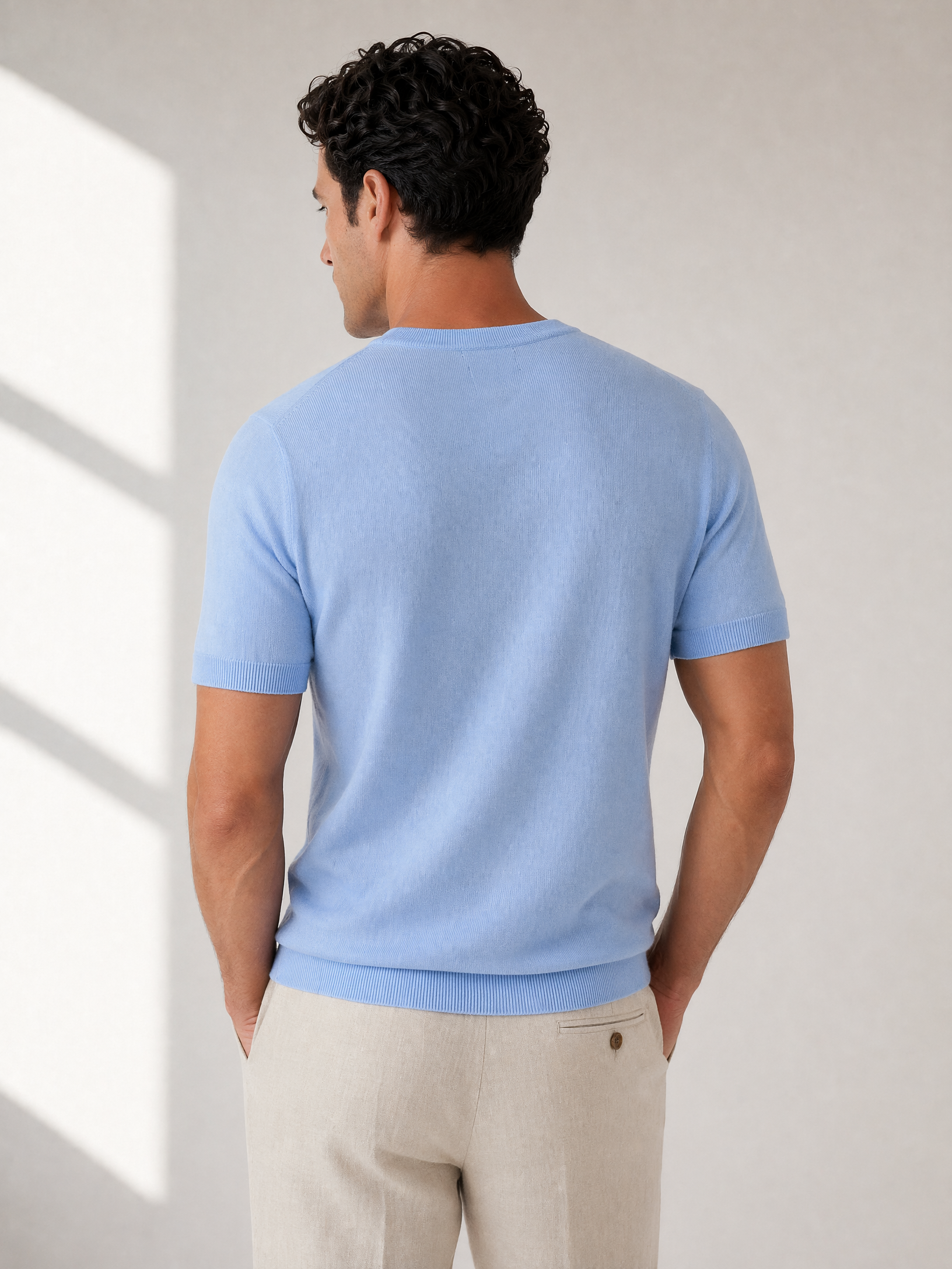 SAND Linen Crewneck T-Shirt – SKY - Hero Back