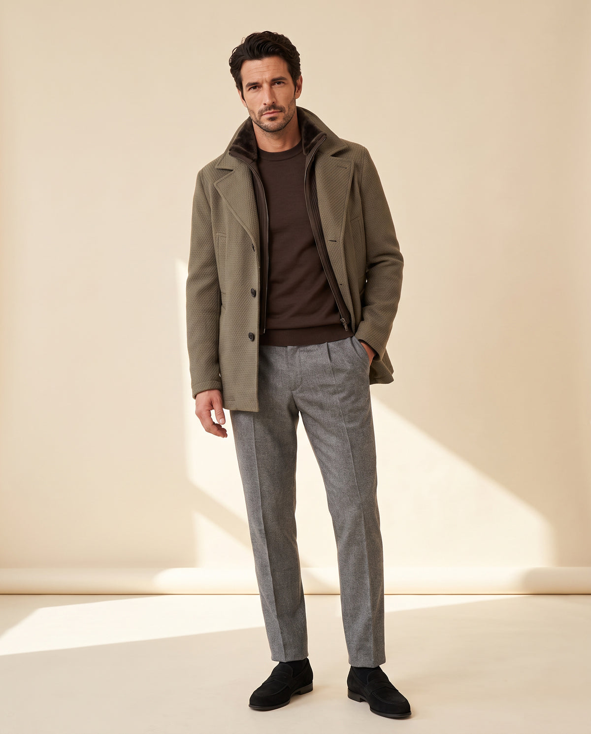 Briglia BG21 Mélange Pleated Trouser – GREY - Full Front Styled Model