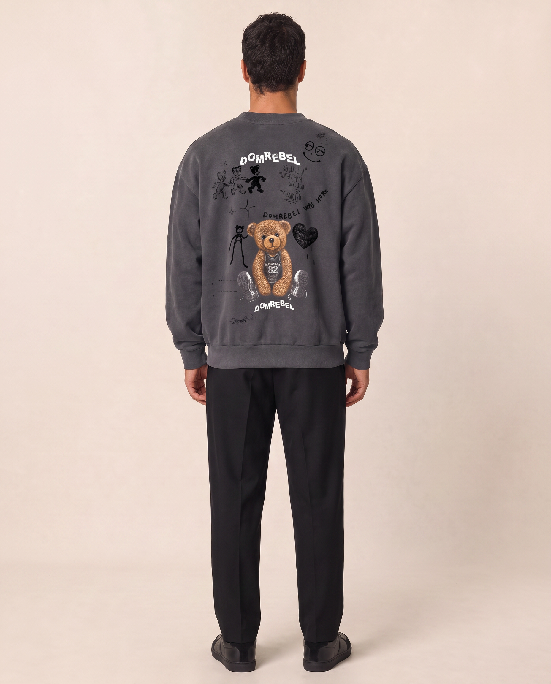 PLAY SKETCH SWEATSHIRT - DOM REBEL – FADE BLACK - Full Back Model