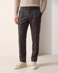 Briglia BG21 Mélange Pleated Trouser – BROWN - Hero Front — on model, just above waistband through full shoes