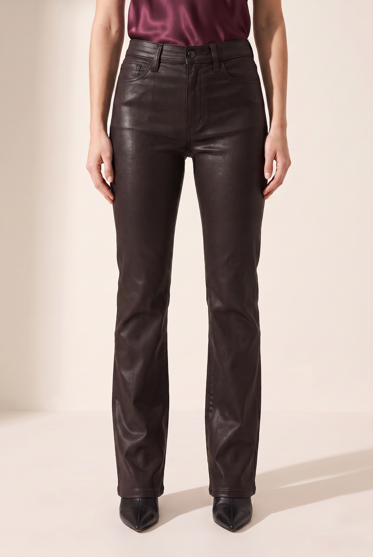 Evie High Rise Slim Boot Pant - PISTOLA – COATED MOCHA - Hero Front