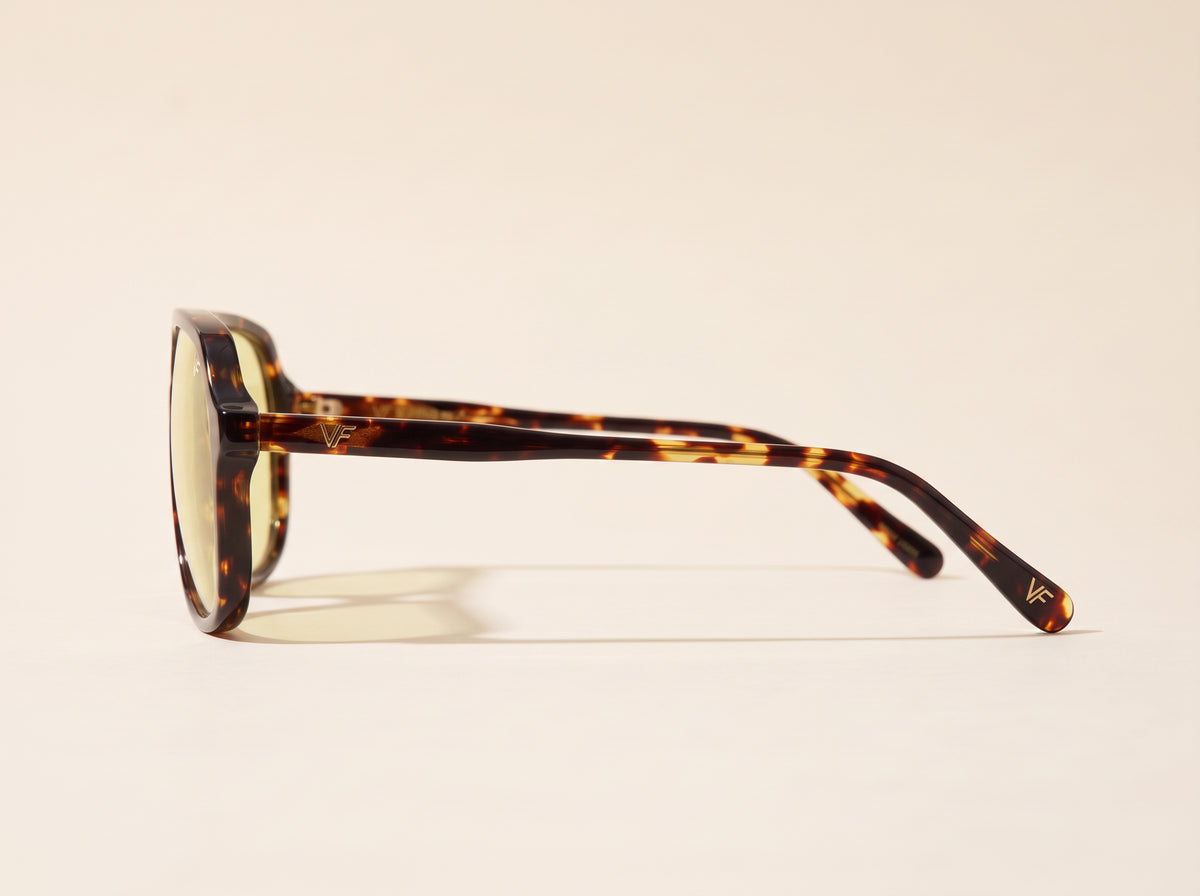 Vintage Frames King Size Brown Tortoise Acetate – Yellow – BROWN TORTOISE / YELLOW - Side profile