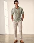Ferrante Knit Stripe SS Full Button – Green - Full Body Front