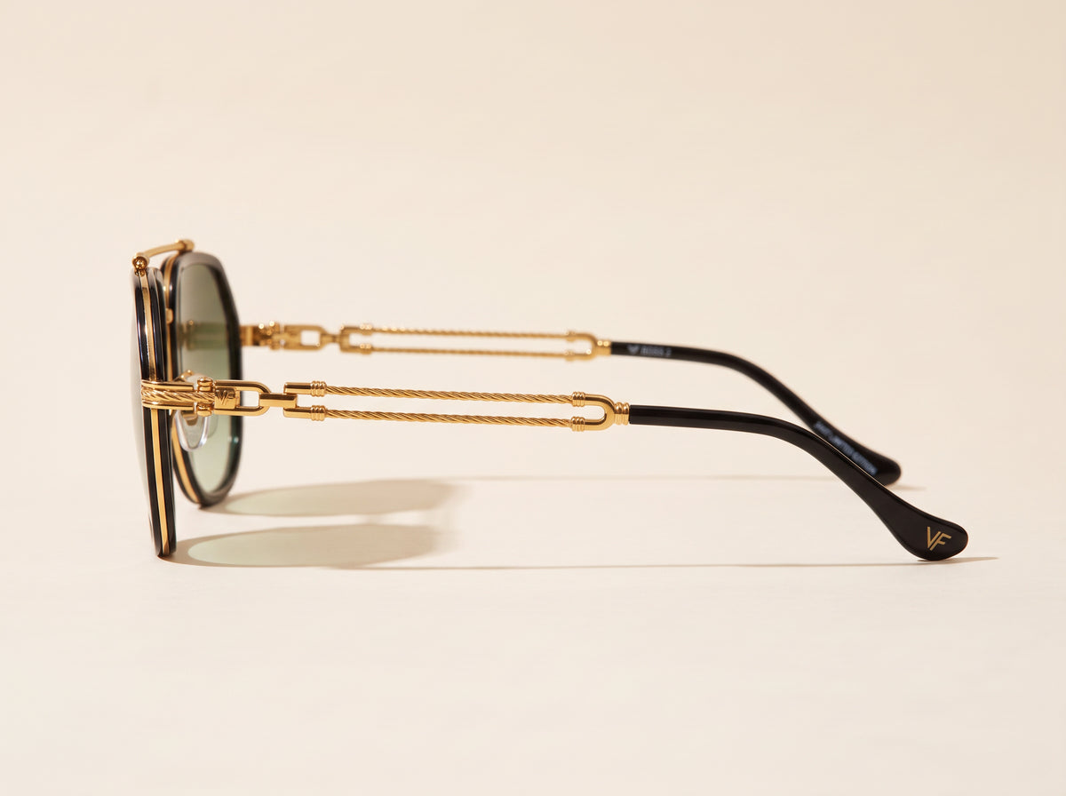 Vintage Frames Boss 2 Special Edition 24KT Gold – Army Green Gradient – BLACK / YELLOW GOLD / ARMY GREEN GRADIENT - Side profile