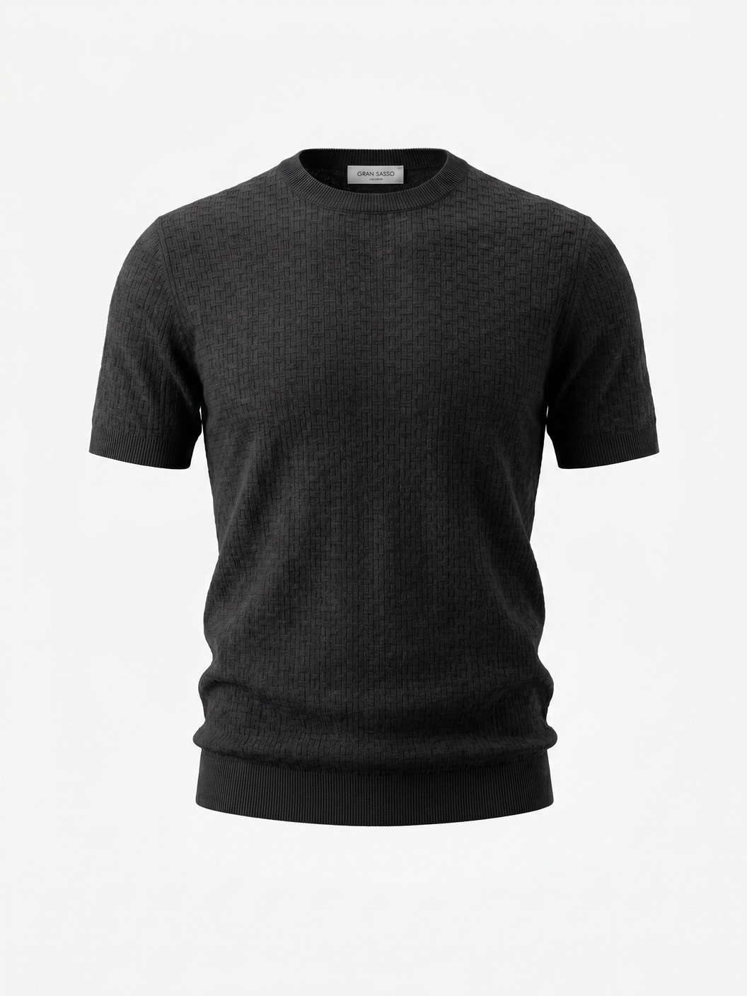 Gran Sasso Cotton Linen Brick T-Shirt – Black - Ghost Mannequin Front