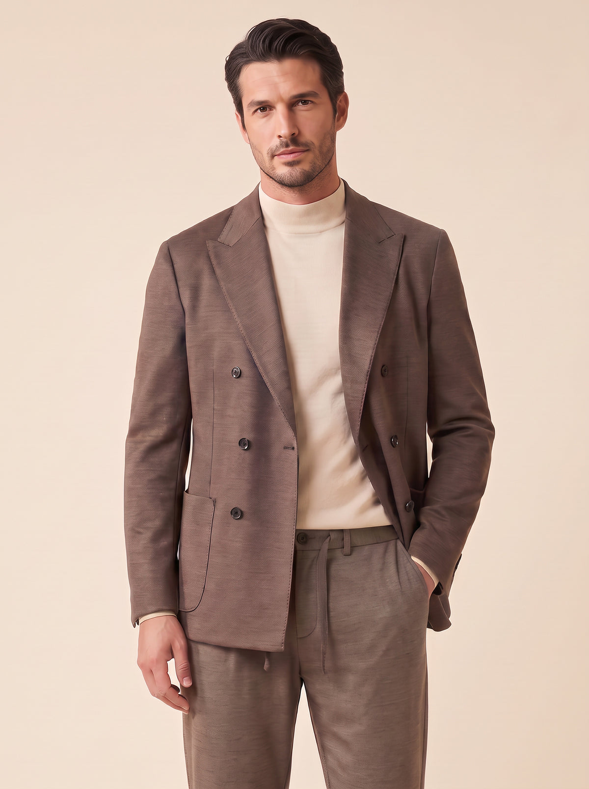 FRADI SLJ Double-Breasted Suit – BROWN - Hero Front