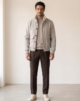 FERRANTE ESSENTIAL GARMENT-DYED MERINO MOCK NECK – LIGHT WARM TAUPE - Full Front Model