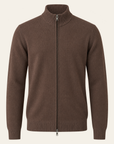 FERRANTE ESSENTIAL MERINO WOOL FULL-ZIP KNIT – WARM BROWN - Ghost Mannequin Front