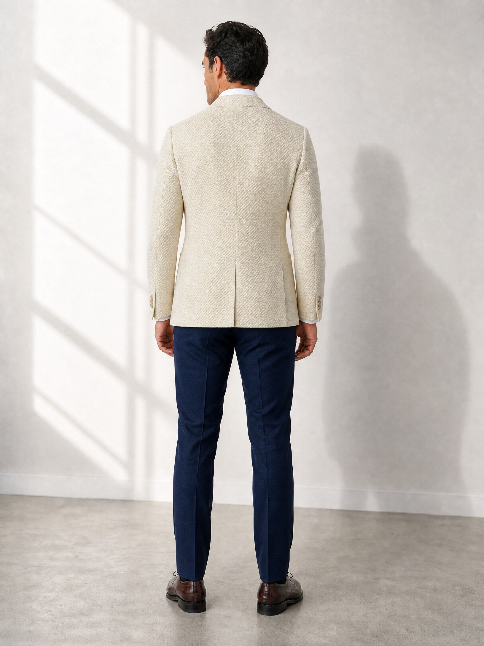 Tagliatore Textured Knit SB Blazer – CREAM - Full Back Model