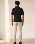Gran Sasso Cotton Linen Ribbed Polo – BLACK - Full Back Model