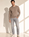 MERINO MOULINE WOOL CREWNECK – LIGHT CAMEL - Full Body Front