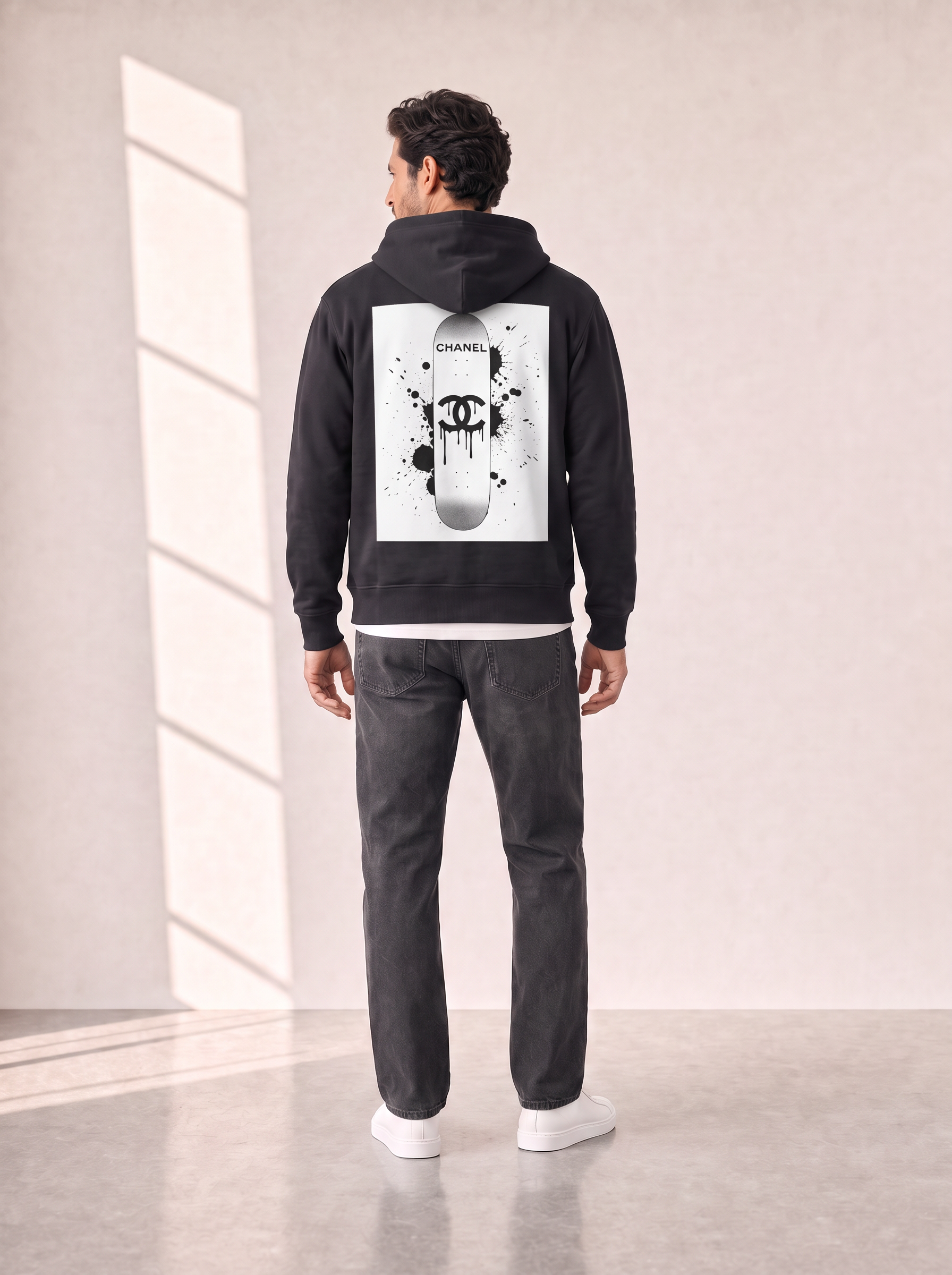SKATE C ALCANTERA PRINT HOODIE - BASTILLE – BLACK - Full Body Back